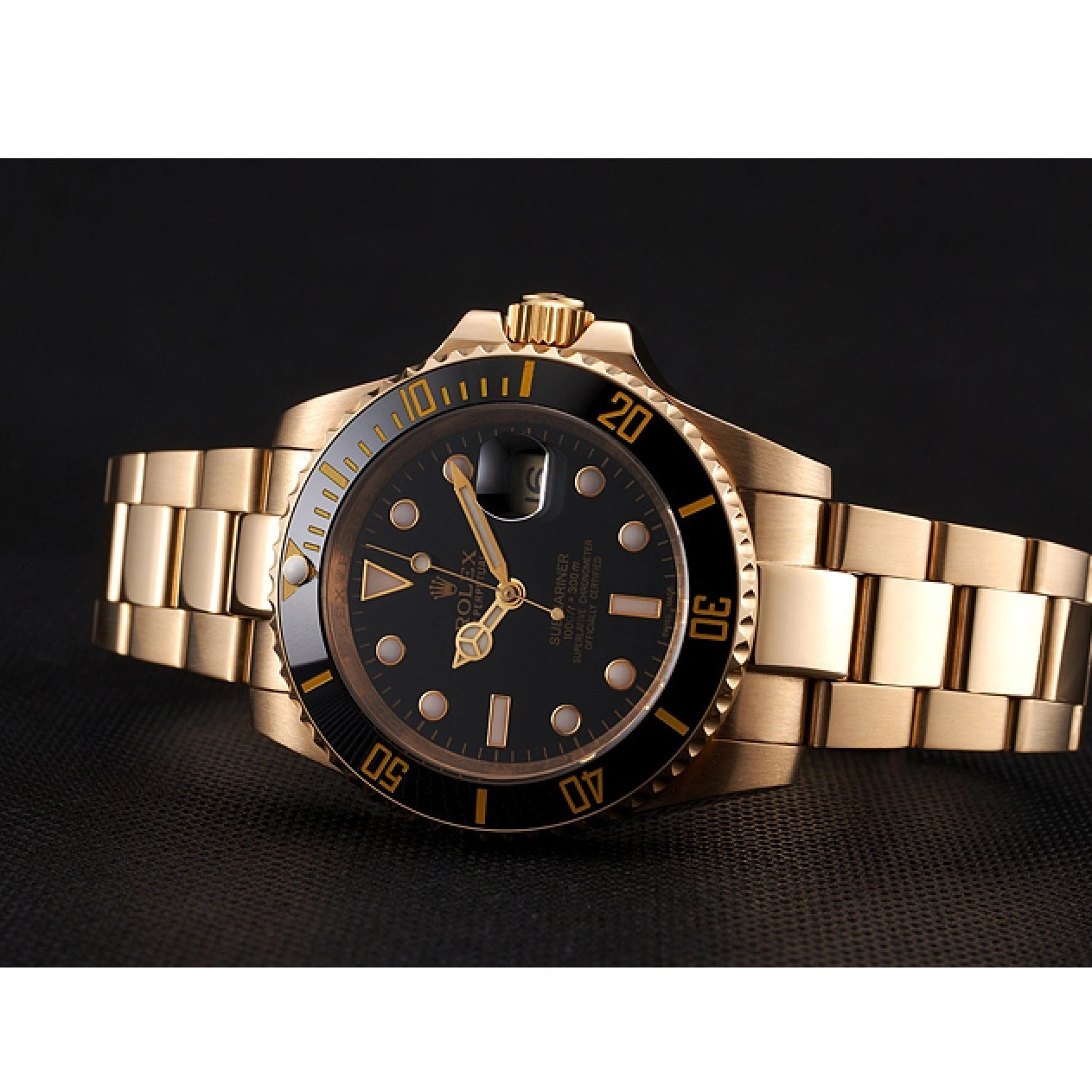 Good Copy Rolex Watches Black Swiss Gold Case Bezel Bracelet Rolex Dial Submariner Yellow Black And 0707